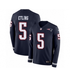 Youth Nike New England Patriots #5 Danny Etling Limited Navy Blue Therma Long Sleeve NFL Jersey