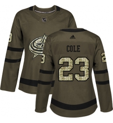 Women's Adidas Columbus Blue Jackets #23 Ian Cole Authentic Green Salute to Service NHL Jersey