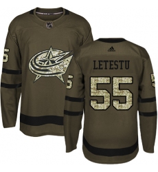 Youth Adidas Columbus Blue Jackets #55 Mark Letestu Authentic Green Salute to Service NHL Jersey