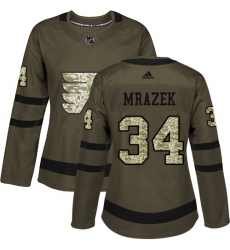 Women's Adidas Philadelphia Flyers #34 Petr Mrazek Authentic Green Salute to Service NHL Jersey