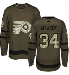 Youth Adidas Philadelphia Flyers #34 Petr Mrazek Premier Green Salute to Service NHL Jersey