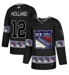 Men's Adidas New York Rangers #12 Peter Holland Authentic Black Team Logo Fashion NHL Jersey