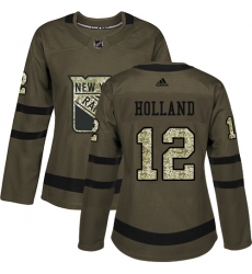 Women's Adidas New York Rangers #12 Peter Holland Authentic Green Salute to Service NHL Jersey