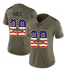 Women Nike Oakland Raiders #29 Leon Hall Limited Olive USA Flag 2017 Salute to Service NFL Jersey