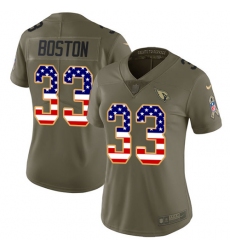 Women Nike Arizona Cardinals #33 Tre Boston Limited Olive USA Flag 2017 Salute to Service NFL Jersey