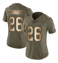 Women Nike Baltimore Ravens #26 Maurice Canady Limited Olive Gold Salute to Service NFL Jersey