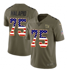 Men's Nike New York Giants #75 Jon Halapio Limited Olive USA Flag 2017 Salute to Service NFL Jersey