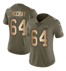 Women's Nike Green Bay Packers #64 Justin McCray Limited Olive Gold 2017 Salute to Service NFL Jersey