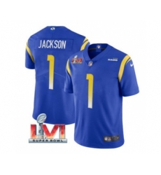 Men's Los Angeles Rams #1 Desean Jackson Royal 2022 Super Bowl LVI Vapor Limited Stitched Jersey