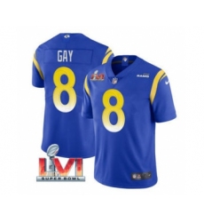 Men's Los Angeles Rams #8 Matt Gay Royal 2022 Super Bowl LVI Vapor Limited Stitched Jersey