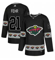 Men's Adidas Minnesota Wild #21 Eric Fehr Authentic Black Team Logo Fashion NHL Jersey