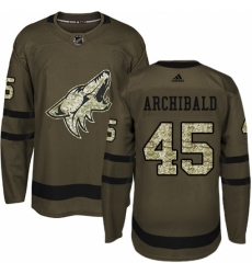 Men's Adidas Arizona Coyotes #45 Josh Archibald Authentic Green Salute to Service NHL Jersey