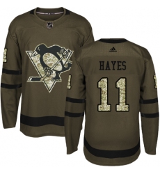 Men's Adidas Pittsburgh Penguins #11 Jimmy Hayes Authentic Green Salute to Service NHL Jersey