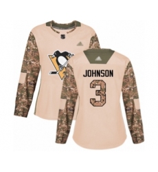 Women's Pittsburgh Penguins #3 Jack Johnson Authentic Camo Veterans Day Practice Hockey Jersey