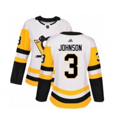 Women's Pittsburgh Penguins #3 Jack Johnson Authentic White Away Hockey Jersey