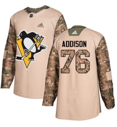 Youth Adidas Pittsburgh Penguins #76 Calen Addison Authentic Camo Veterans Day Practice NHL Jersey