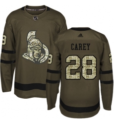 Youth Adidas Ottawa Senators #28 Paul Carey Authentic Green Salute to Service NHL Jersey