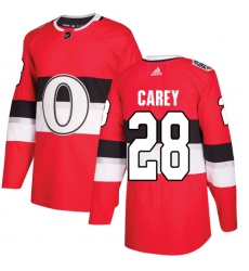 Youth Adidas Ottawa Senators #28 Paul Carey Authentic Red 2017 100 Classic NHL Jersey