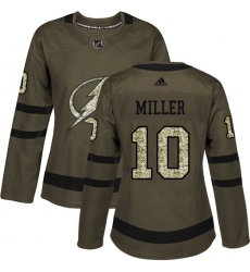 Women's Adidas Tampa Bay Lightning #10 J.T. Miller Authentic Green Salute to Service NHL Jersey
