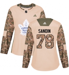 Women's Adidas Toronto Maple Leafs #78 Rasmus Sandin Authentic Camo Veterans Day Practice NHL Jersey