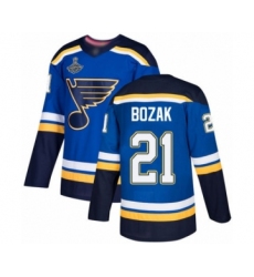 Men's St. Louis Blues #21 Tyler Bozak Authentic Royal Blue Home 2019 Stanley Cup Champions Hockey Jersey