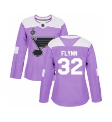 Women's St. Louis Blues #32 Brian Flynn Authentic Purple Fights Cancer Practice 2019 Stanley Cup Final Bound Hockey Jersey