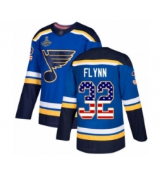 Youth St. Louis Blues #32 Brian Flynn Authentic Blue USA Flag Fashion 2019 Stanley Cup Champions Hockey Jersey