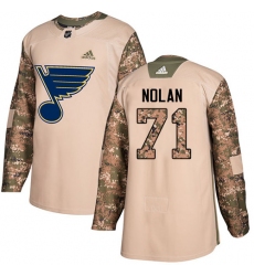 Men's Adidas St. Louis Blues #71 Jordan Nolan Authentic Camo Veterans Day Practice NHL Jersey