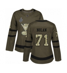 Women's St. Louis Blues #71 Jordan Nolan Authentic Green Salute to Service 2019 Stanley Cup Final Bound Hockey Jersey