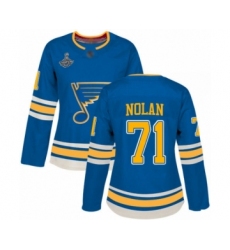 Women's St. Louis Blues #71 Jordan Nolan Authentic Navy Blue Alternate 2019 Stanley Cup Champions Hockey Jersey
