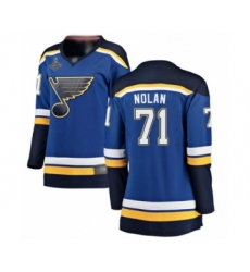 Women's St. Louis Blues #71 Jordan Nolan Fanatics Branded Royal Blue Home Breakaway 2019 Stanley Cup Champions Hockey Jersey