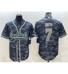 Men's Seattle Seahawks #7 Geno Smith Grey Camo With Patch Cool Base Stitched Baseball Jersey
