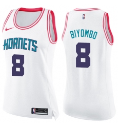 Women's Nike Charlotte Hornets #8 Bismack Biyombo Swingman White Pink Fashion NBA Jersey