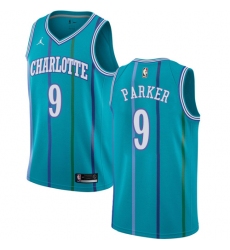 Men's Nike Jordan Charlotte Hornets #9 Tony Parker Swingman Aqua Hardwood Classics NBA Jersey