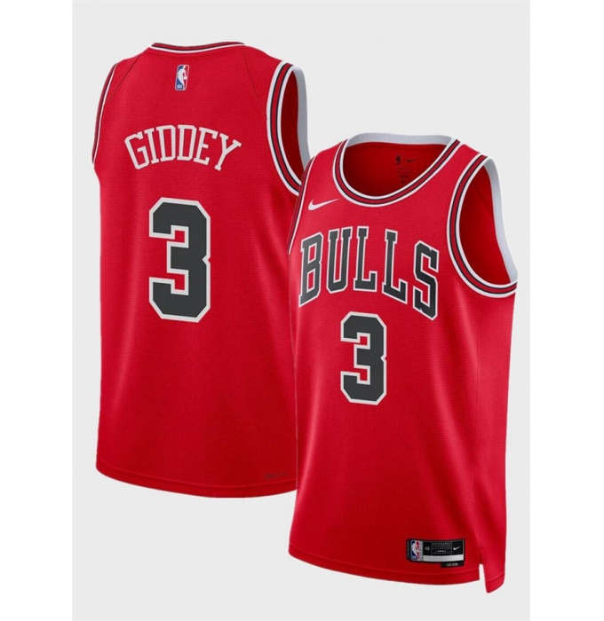 Men's Chicago Bulls #3 Josh Giddey Red Icon Edition Stitched Basketball Jersey