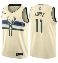 Men's Nike Milwaukee Bucks #11 Brook Lopez Swingman Cream NBA Jersey - City Edition
