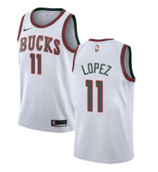 Men's Nike Milwaukee Bucks #11 Brook Lopez Swingman White Fashion Hardwood Classics NBA Jersey