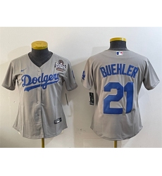 Women's Los Angeles Dodgers #21 Walker Buehler Grey 2024 World Series Cool Base Stitched Baseball Jersey(Run Small)