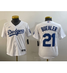 Youth Los Angeles Dodgers #21 Walker Buehler White Stitched Cool Base Nike Jersey