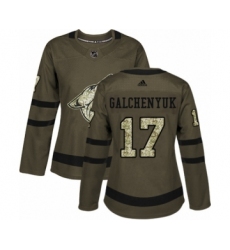Women's Adidas Arizona Coyotes #17 Alex Galchenyuk Authentic Green Salute to Service NHL Jersey