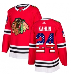 Men's Adidas Chicago Blackhawks #24 Dominik Kahun Red Home Authentic USA Flag Stitched NHL Jersey