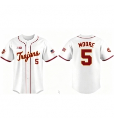 NCAA Trojans #5 Moore Baseball White Stitched Jersey