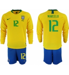 2018-19 Brazil 12 MARCELO Home Long Sleeve Soccer Jersey