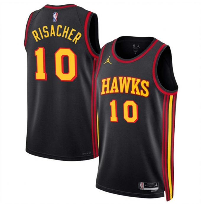 Men's Atlanta Hawks #10 Zaccharie Risacher Black 2024 Draft Statement Edition Stitched Jersey