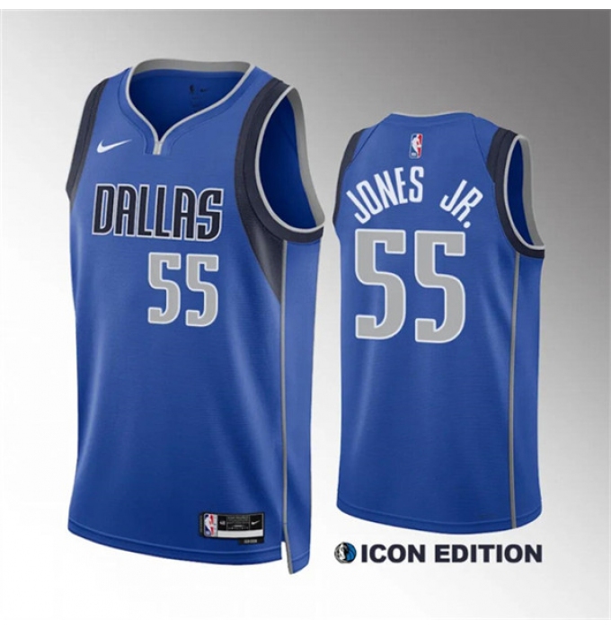 Men's Dallas Mavericks #55 Derrick Jones Jr Blue Icon Edition Stitched Basketball Jersey