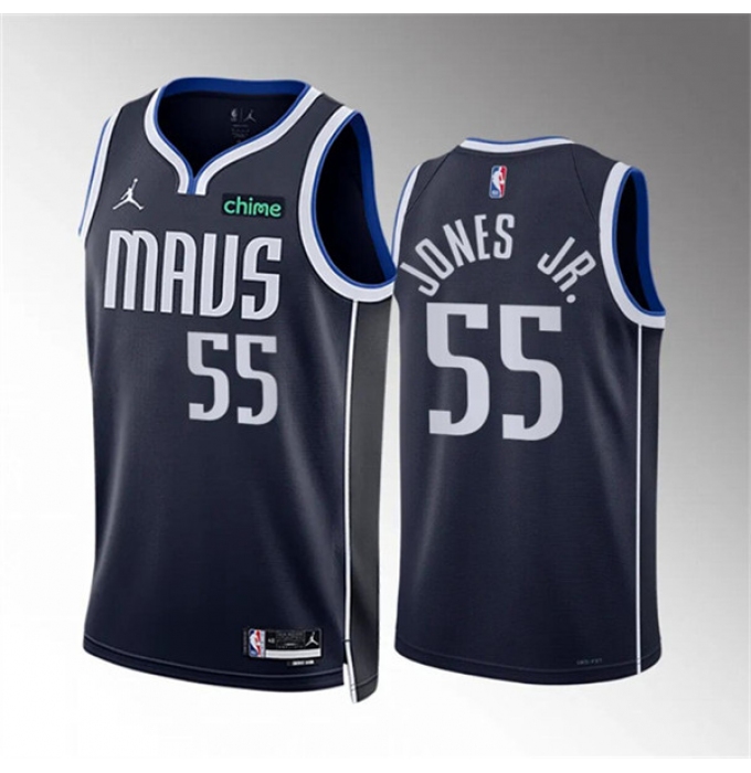 Men's Dallas Mavericks #55 Derrick Jones Jr Navy Statement Edition Stitched Basketball Jersey