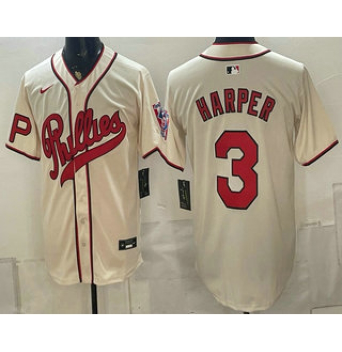 Men's Philadelphia Phillies #3 Bryce Harper Name Cream 2026 Field of Dreams Stadium Stitched Jersey