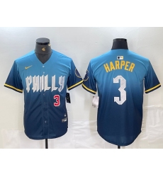 Men's Philadelphia Phillies #3 Bryce Harper Number Blue 2024 City Connect Limited Stitched Jersey