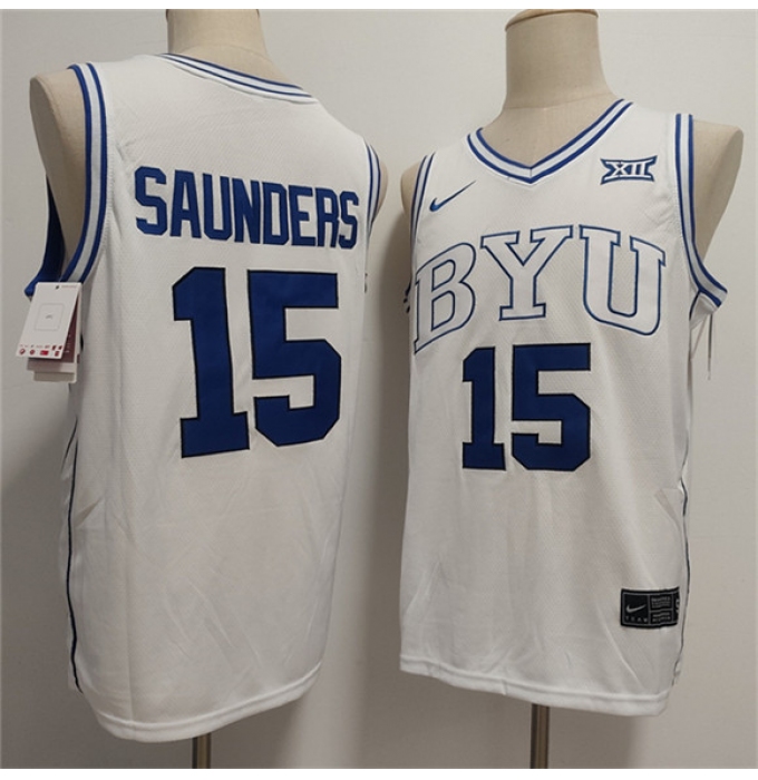Men's Duke Blue Devils #15 Richie Saunders White Stitched Basketball Jersey