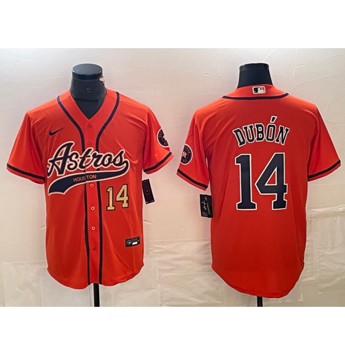 Men's Houston Astros #14 Mauricio Dubon Number Orange Cool Base Stitched Baseball Jersey